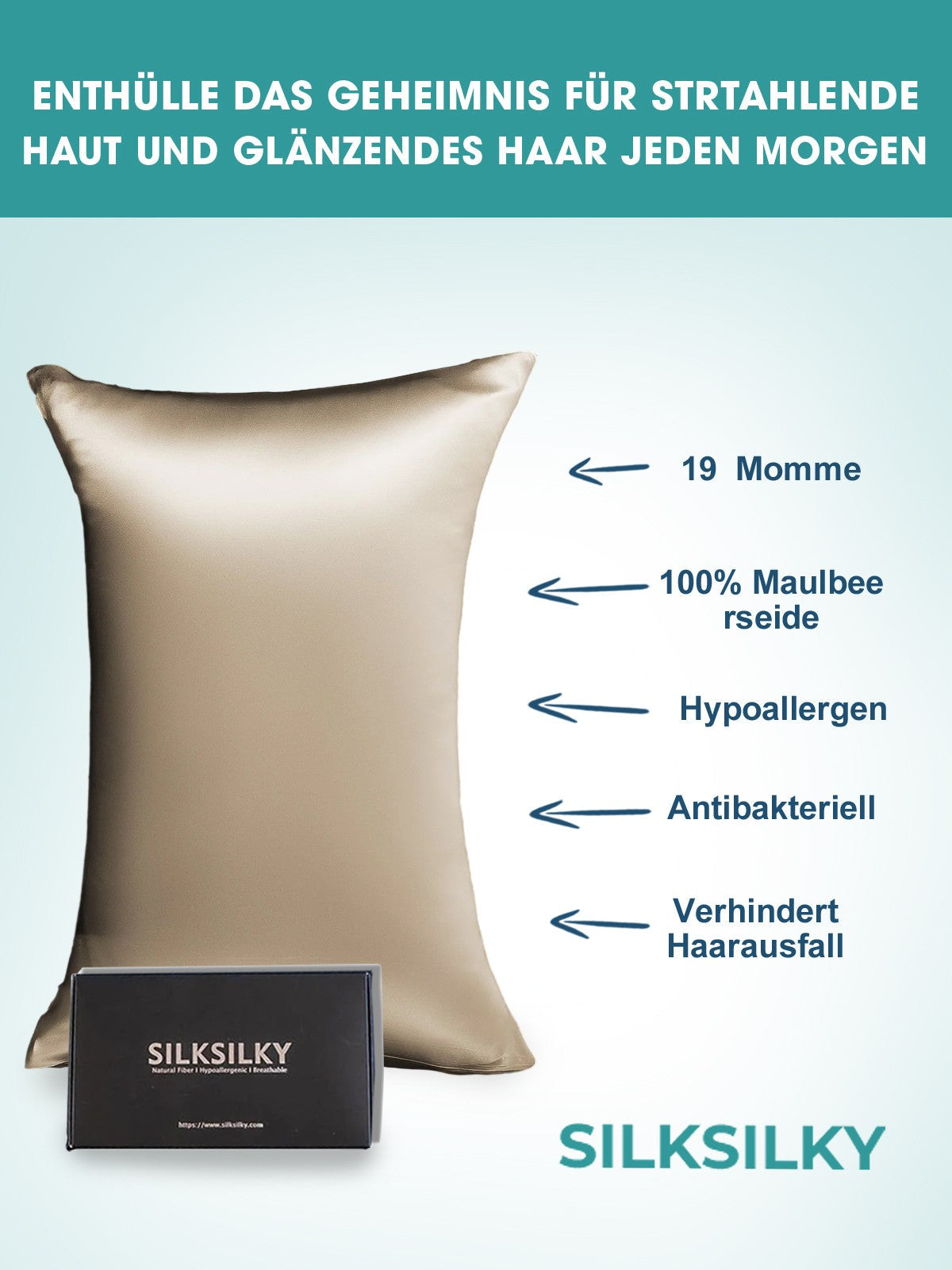 [Khaki] SilkSilky-DE 19Momme Reine Seide Pillowcase 002
