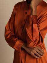 [Karamell] SilkSilky-DE 19Momme Langärmelig Stehkragen Bluse 005