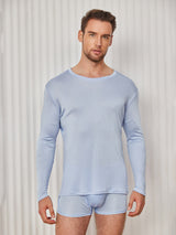 [Hellblau] SilkSilky-DE Long Sleeve Round Neck Herren T-Shirt 001