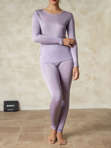 [Violett] SilkSilky-DE Langärmelig Rundhalsausschnitt Damen Lange Unterwäsche 001