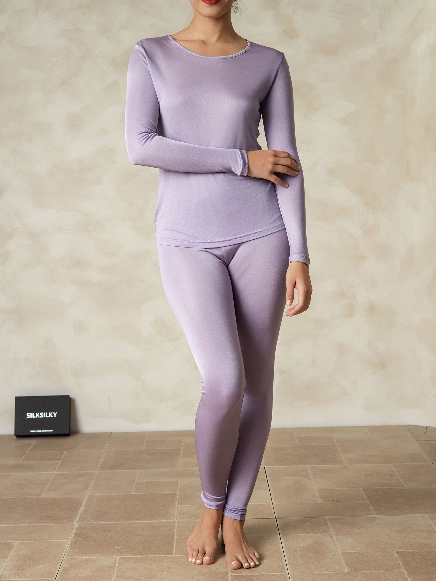 [Violett] SilkSilky-DE Long Sleeve Round Neck Damen Lange Unterwäsche 001