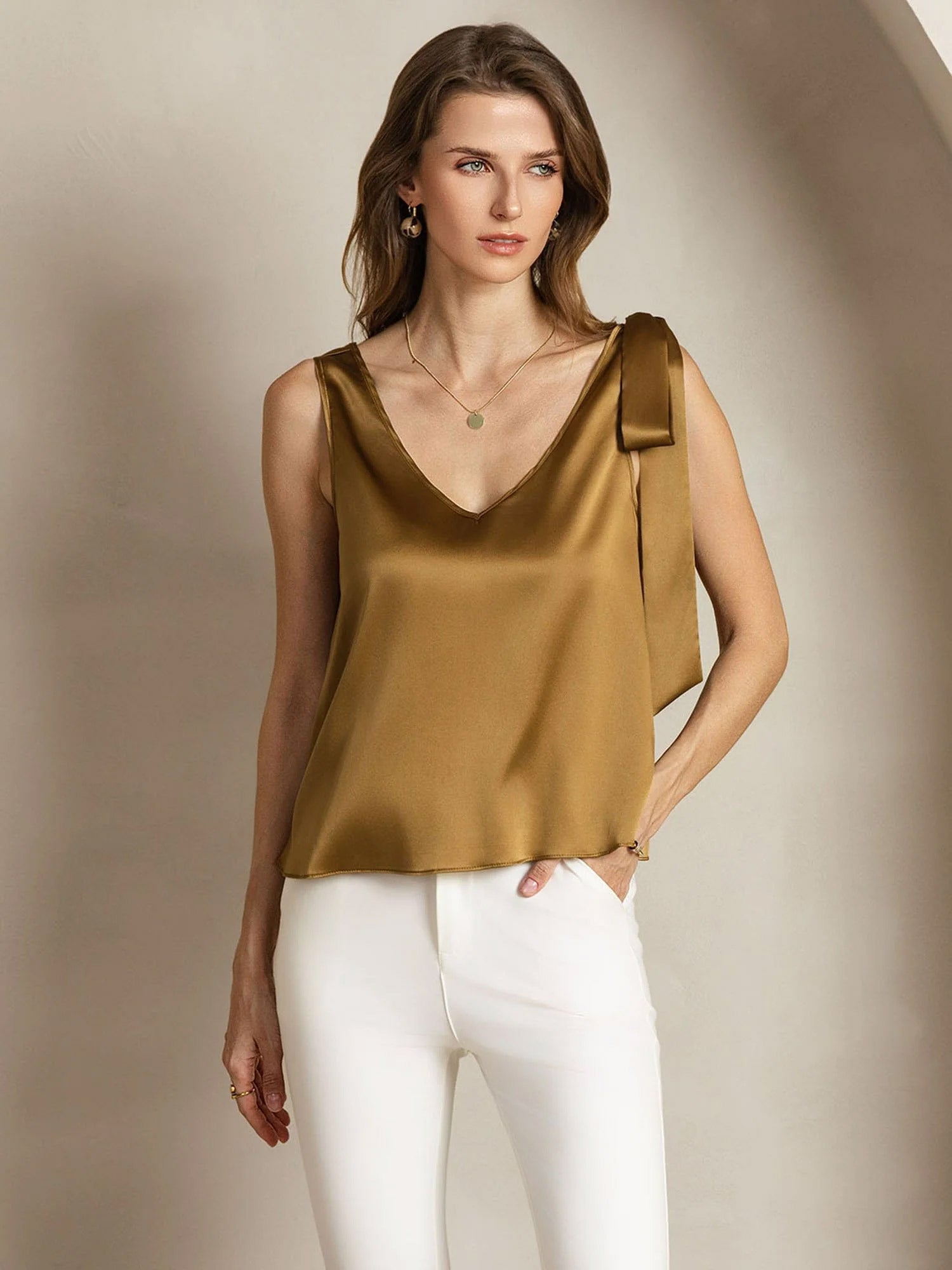 [Bronze] SilkSilky-DE 19Momme Seide V Ausschnitt T-Shirt 006