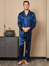 [Dunkelblau] SilkSilky-DE Long Sleeve Notch-Kragen Herren Pyjamas 004