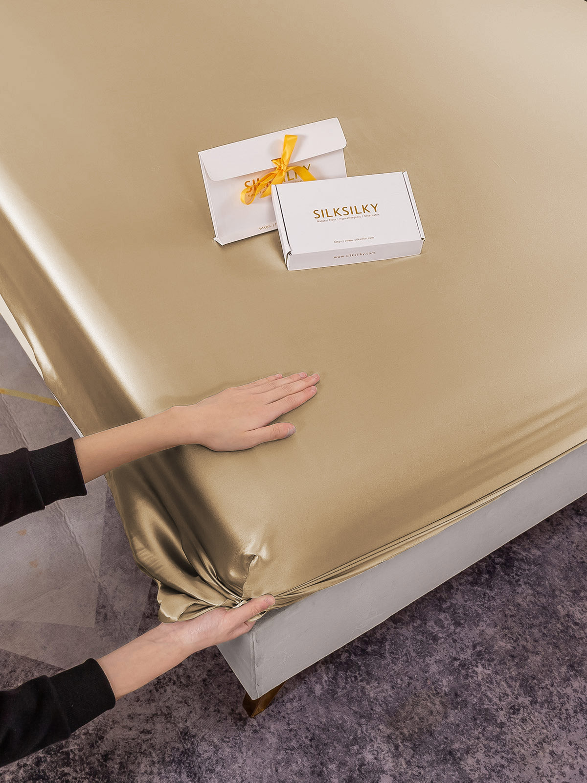 [Beige] SilkSilky-DE 22Momme Reine Seide Sheet 007