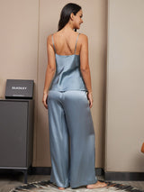 [Graublau] SilkSilky-DE Spaghettiträger V Ausschnitt Camisole-Set 002