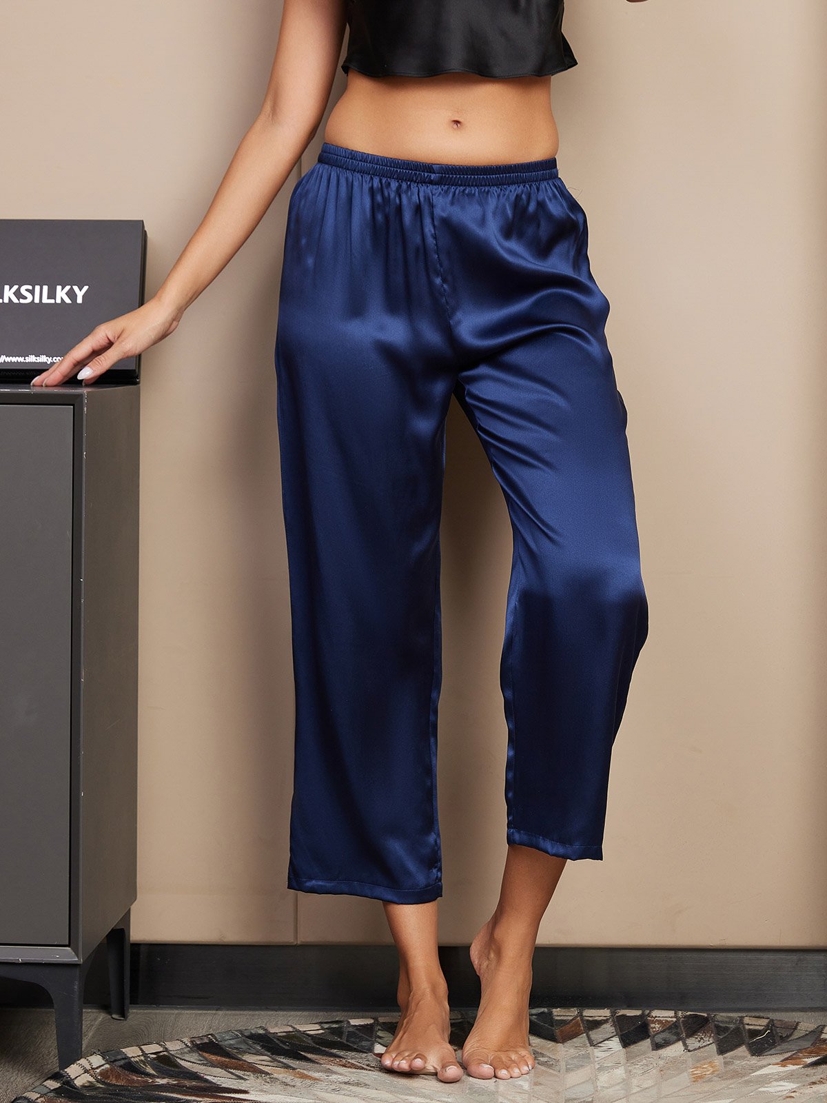 [Dunkelblau] SilkSilky-DE Reine Seide Womens Sleep Bottoms 001