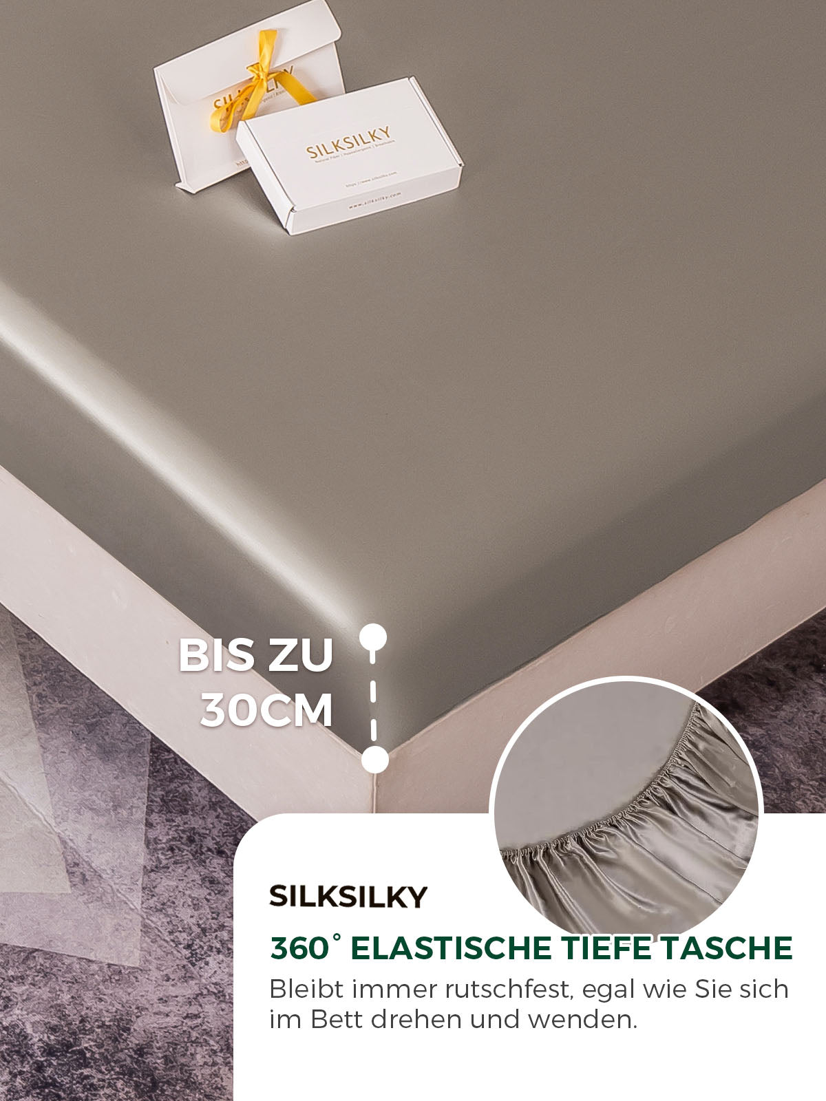 [Grau] SilkSilky-DE 19Momme Reine Seide Sheet 004