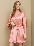 SilkSilky DE Reine Seide 3/4 lange Ärmel Nightgown&Robe Set Rosa 003