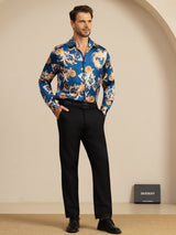 [Navy Drache] SilkSilky-DE Long Sleeve Lapel Collar Herrenhemd 008