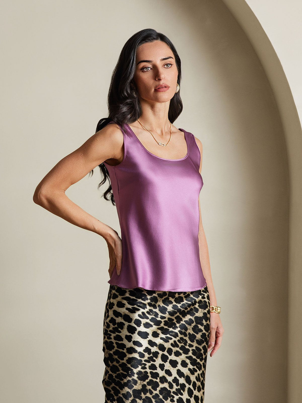 [Dunkelviolett] SilkSilky-DE 19Momme Seide U Ausschnitt Cami Top 006
