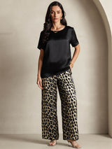 [Multi] SilkSilky-DE Reine Seide Kurzärmelig Rundkragen Damen Pyjamas 001