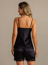 [Schwarz] SilkSilky-DE Sleeveless V Neck Camisole-Set 002