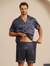 [Marine Kette] SilkSilky-DE Kurzärmelig Notch-Kragen Herren Pyjamas 004