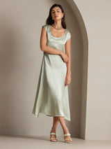 [Hellgrün] SilkSilky-DE Cap Sleeve Tiefer Rundhalsausschnitt Kleider 004