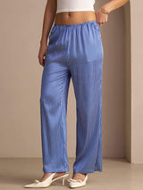 [Blaues Nadelstreifen] SilkSilky-DE Womens Pants 006