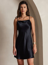 [Schwarz] SilkSilky-DE Sleeveless Cowl Neck Kleider 003