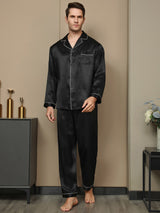 [Schwarz] SilkSilky-DE Long Sleeve Notch-Kragen Herren Pyjamas 006
