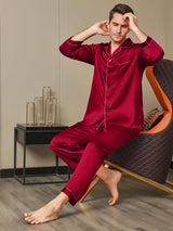 [Rot] SilkSilky-DE Long Sleeve Notch-Kragen Herren Pyjamas 005