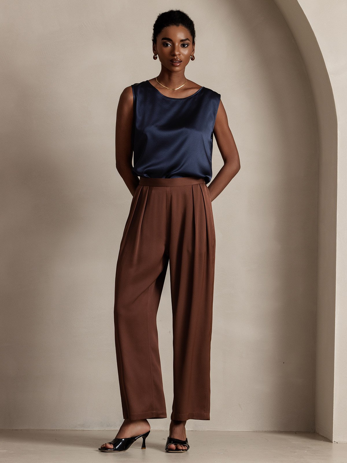 [Dunkelrot] SilkSilky-DE 22Momme Reine Seide Womens Pants 001