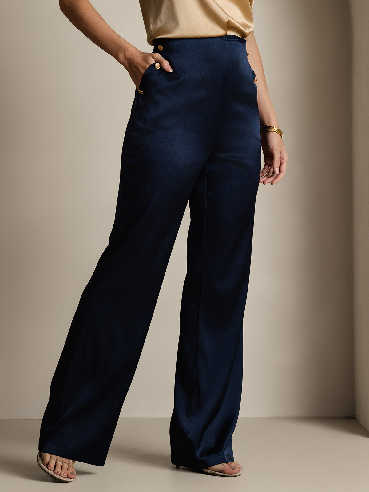 [Dunkelblau] SilkSilky-DE 19Momme Seide Womens Pants 004