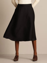 [Schwarz] SilkSilky-DE 32Momme Silk-Wool Blend Skirt 006