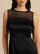 [Schwarz] SilkSilky-DE Sleeveless Illusion Neck Kleider 005