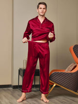 [Rot] SilkSilky-DE Long Sleeve Notch-Kragen Herren Pyjamas 007