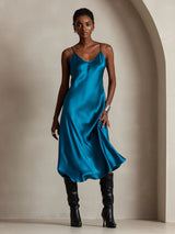 [König Blau] SilkSilky-DE Sleeveless V Neck Kleider 006