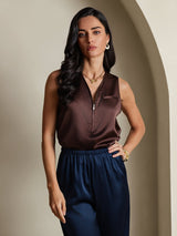 [Kaffee] SilkSilky-DE Sleeveless V Neck Damenhemd 001