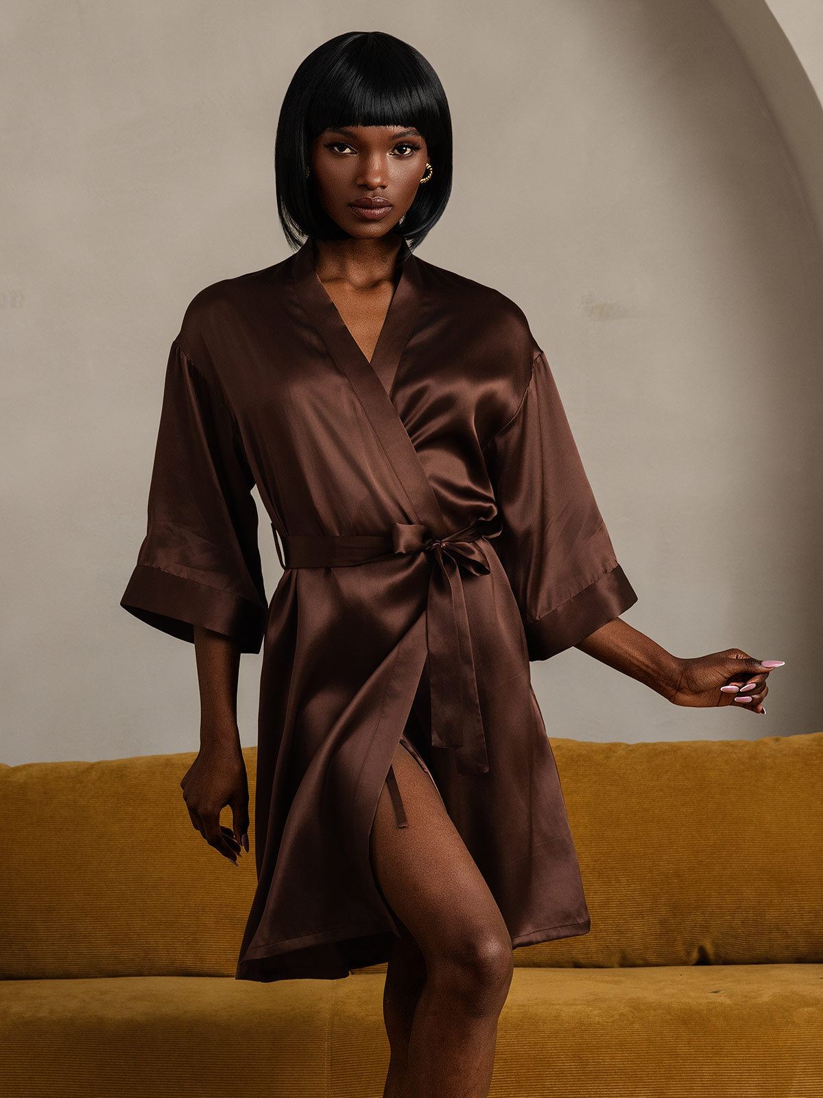 [Kaffee] SilkSilky-DE Reine Seide Womens Robe 007