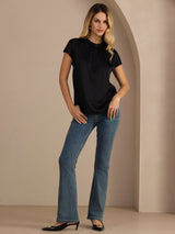 [Schwarz] SilkSilky-DE Short Sleeve Blouse 006
