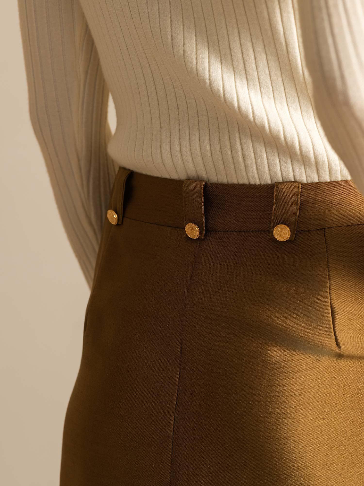 [Bronze] SilkSilky-DE 32Momme Silk-Wool Blend Skirt 005,