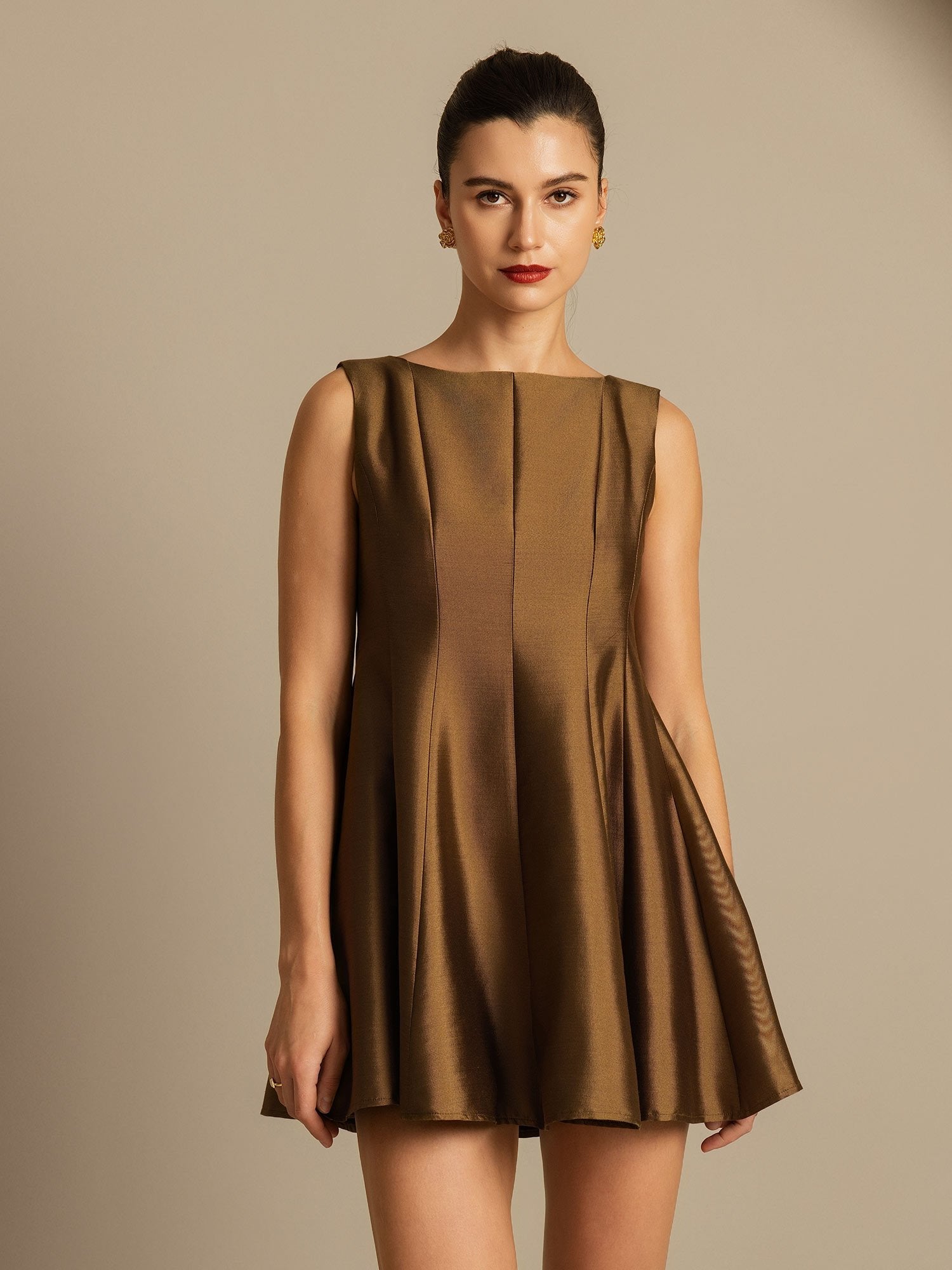 [Bronze] SilkSilky-DE 32Momme Silk-Wool Blend Dress 003,