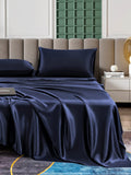 SilkSilky DE 25Momme Reine Seide Bedding Set Dunkelblau 004