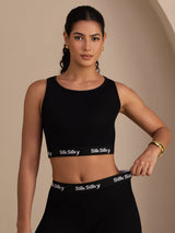 [Schwarz] SilkSilky-DE Sleeveless Crew Neck Women's Outfit Sets 003