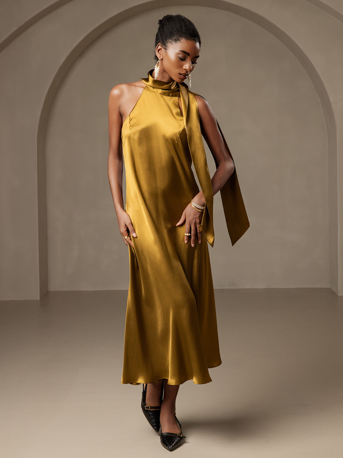 [Braun] SilkSilky-DE 19Momme Seide Ärmellos Dress 001