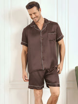 [Kaffee] SilkSilky-DE Short Sleeve Notch-Kragen Herren Pyjamas 001