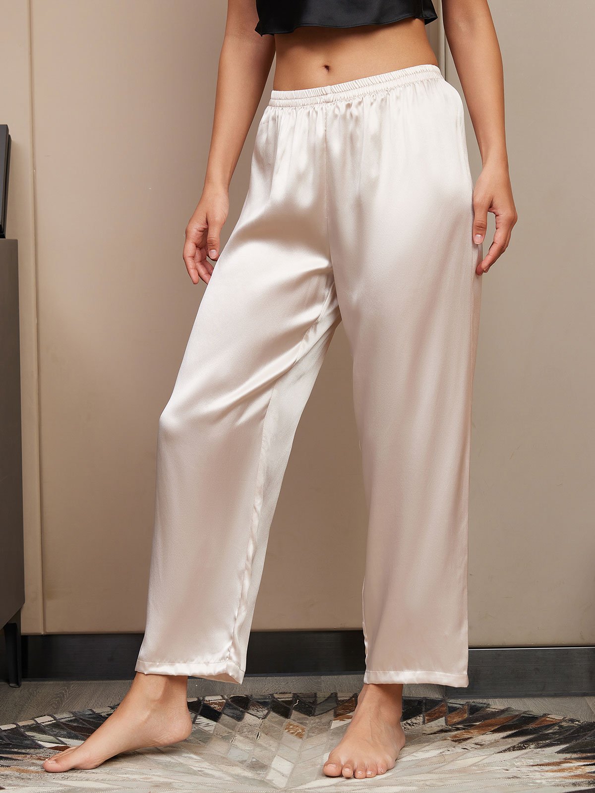 [Hellbeige] SilkSilky-DE Reine Seide Womens Sleep Bottoms 003