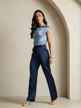 [Graublau] SilkSilky-DE Cap Sleeve Cowl Neck T-Shirt 008