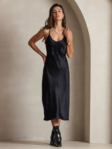[Schwarz] SilkSilky-DE Sleeveless V Neck Kleider 004