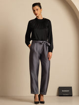 [Schwarz] SilkSilky-DE 19Momme Langärmelig Rundhalsausschnitt Bluse 006
