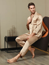 [Champagner] SilkSilky-DE Langärmelig Herren Pyjamas 007