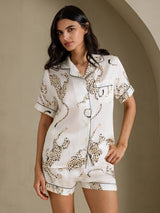 [Weißer Gepard] SilkSilky-DE Short Sleeve Notch Collar Damen Pyjamas 001