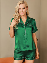 [Grün] SilkSilky-DE Short Sleeve Notch-Kragen Damen Pyjamas 003