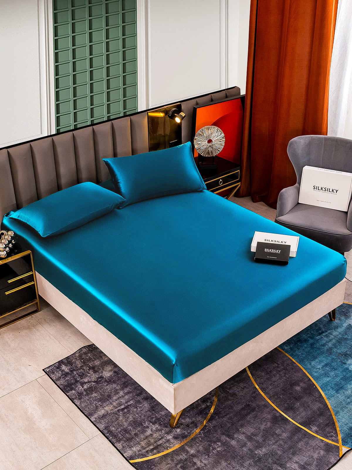 [König Blau] SilkSilky-DE 25Momme Reine Seide Bedding Set 001