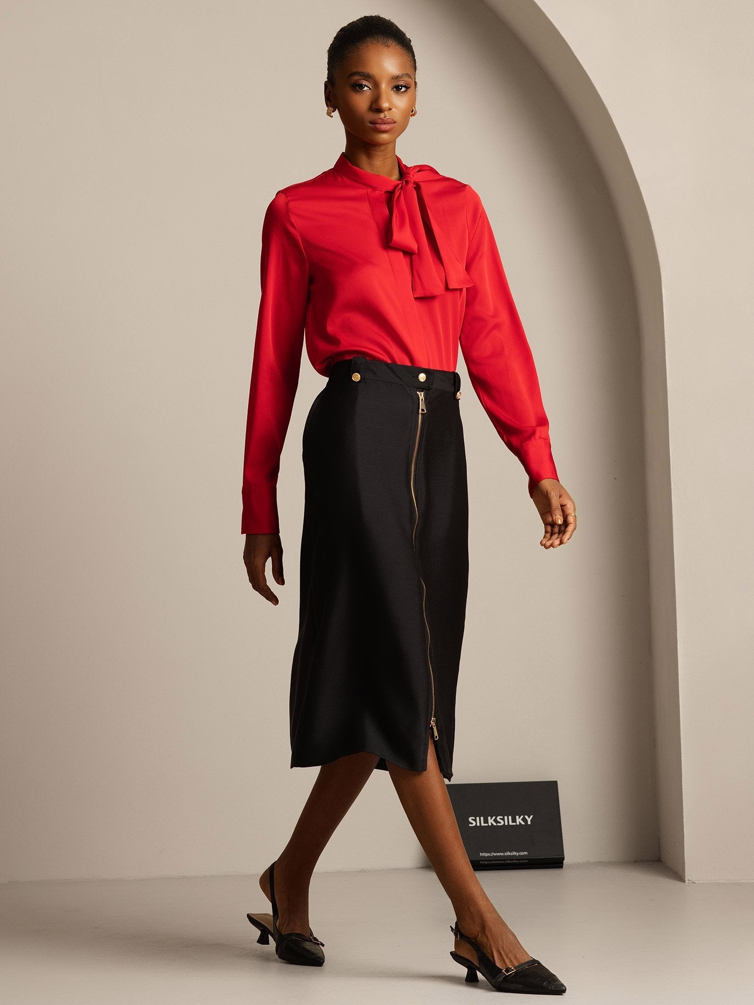 [Schwarz] SilkSilky-DE 32Momme Silk-Wool Blend Skirt 003,