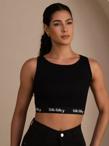 [Schwarz] SilkSilky-DE Sleeveless Crew Neck Cami Top 001