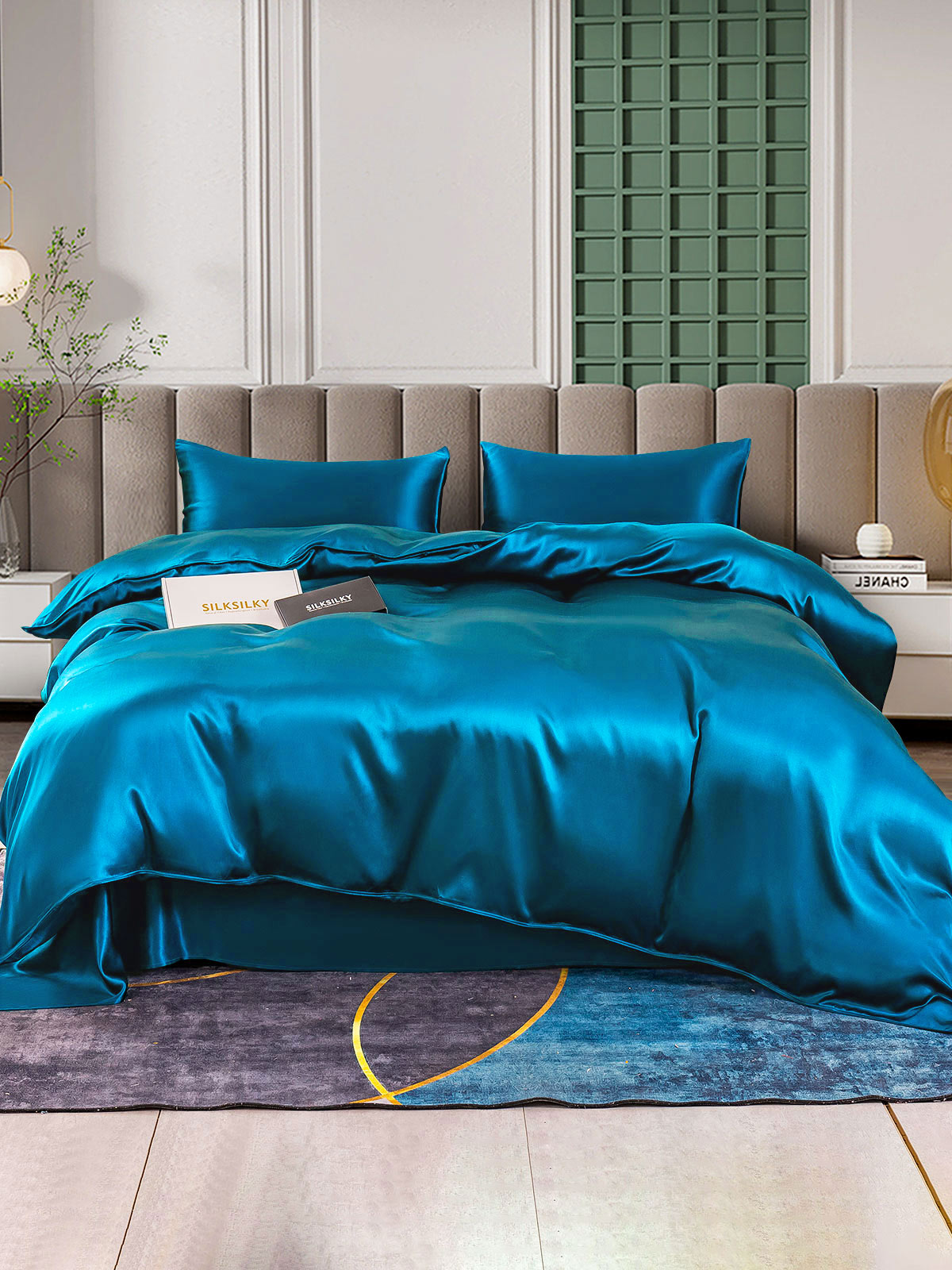 [König Blau] SilkSilky-DE 25Momme Reine Seide Bedding Set 001,