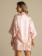 [Rosa] SilkSilky-DE 19Momme 3/4-lange Ärmel Damen Morgenmantel 002