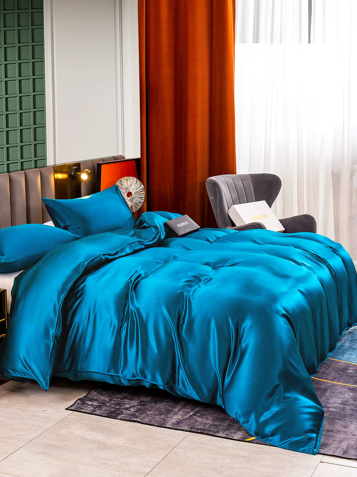 [König Blau] SilkSilky-DE 25Momme Reine Seide Bedding Set 003
